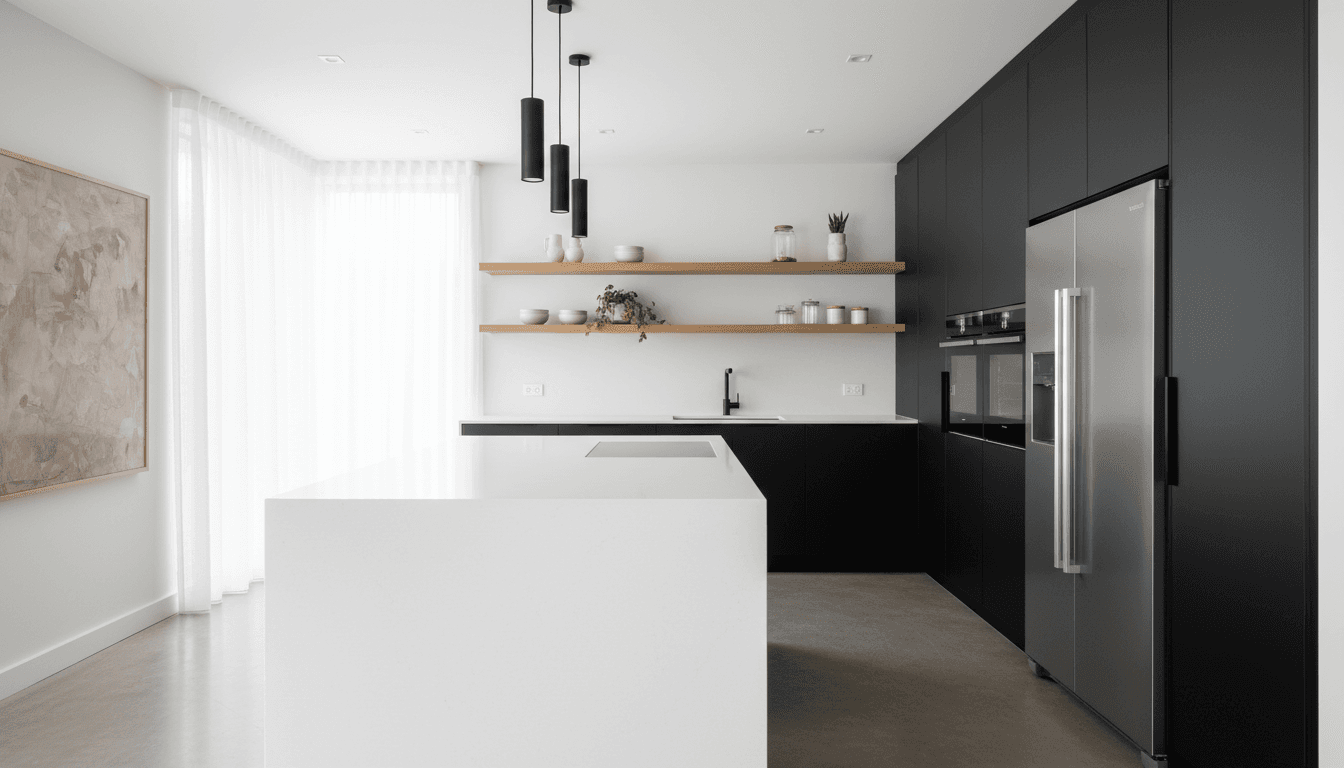 Finished open-plan kitchen and living area